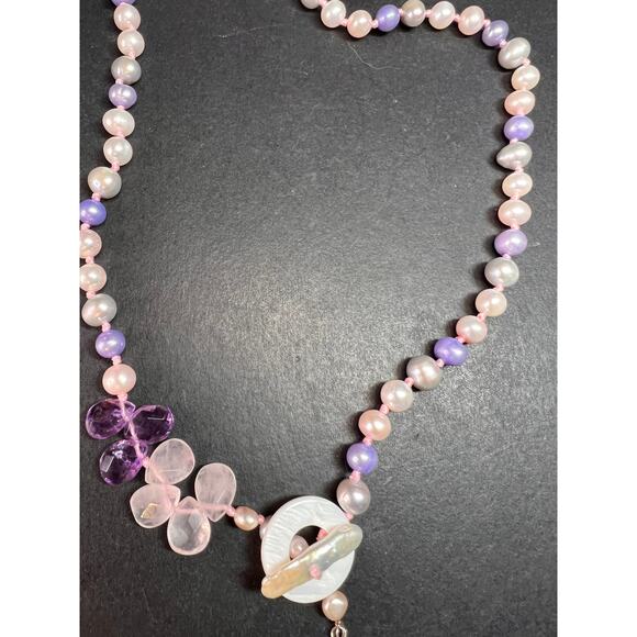NEW multi color freshwater pearl, rose quartz and amethyst necklace - Picture 9 of 12